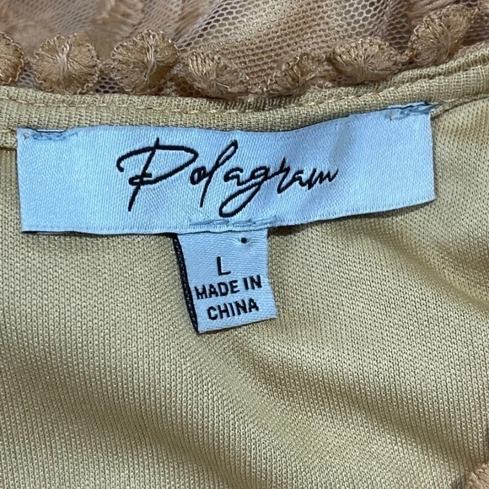 Polagram Tan Midi Lace Embroidered‎ Dress Size Large - Picture 6 of 7